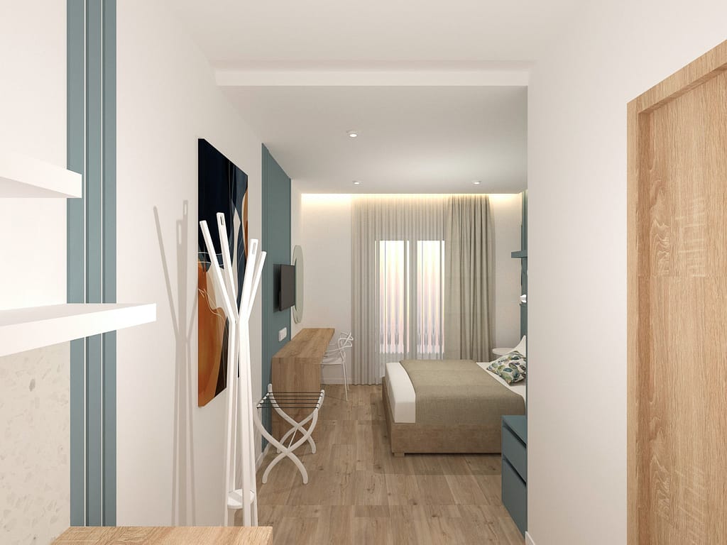 Room interior details in the deluxe double sea view room at Apanemo Seaside