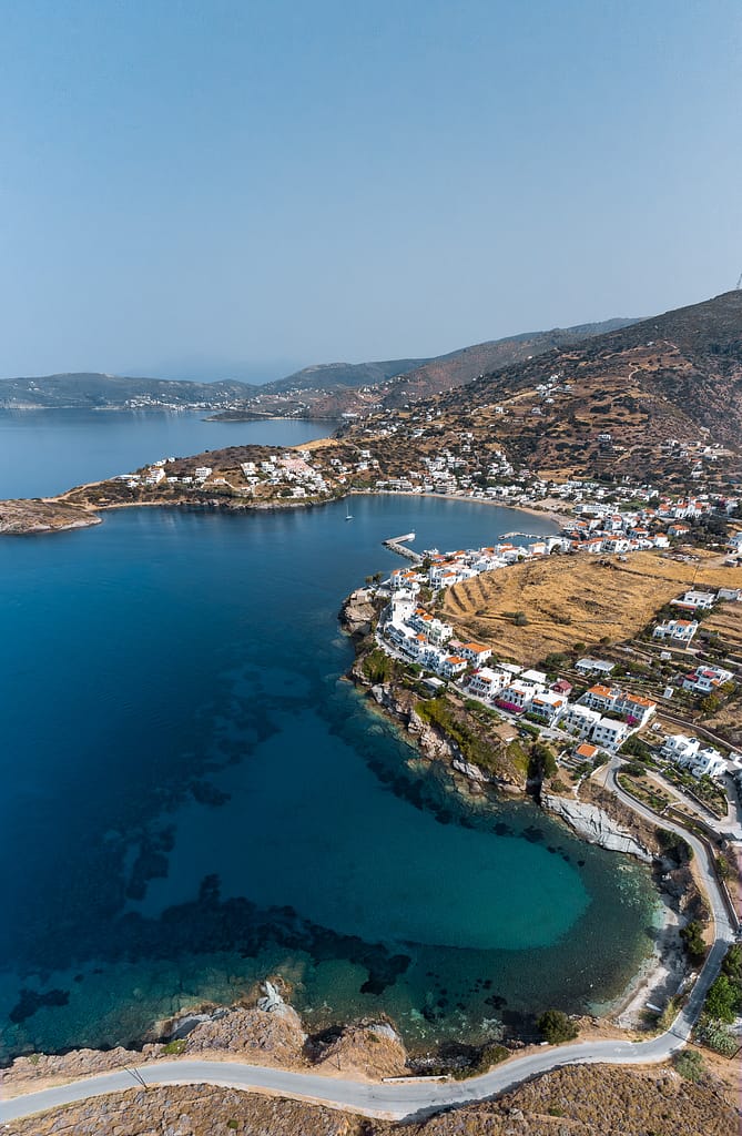 View of Batsi area in Andros, Greece